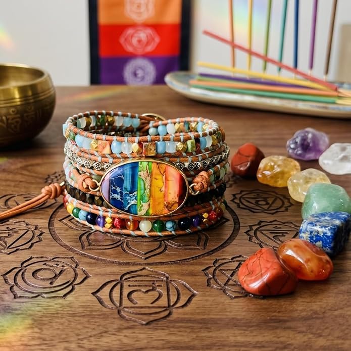 YGLINE Boho Handmade Wrap Leather Tube Crystal Stone Bracelet for Women