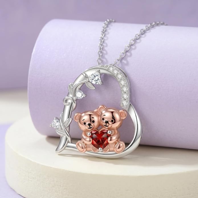 PELOVNY Teddy Bear Necklace for Women 925 Sterling Silver Bear/Highland Cow/Fox/Cat/Axolotl Birthstone Necklace Christmas Birthday Jewelry Gifts for Mom Daughter Wife Sister