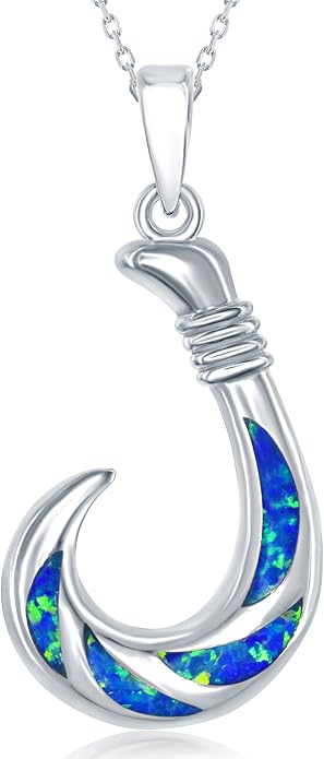 Created Blue Opal Ocean Necklace for Women, 925 Sterling Silver Pendant, 18 Inch Chain, Beach and Sea Life Jewelry Collection
