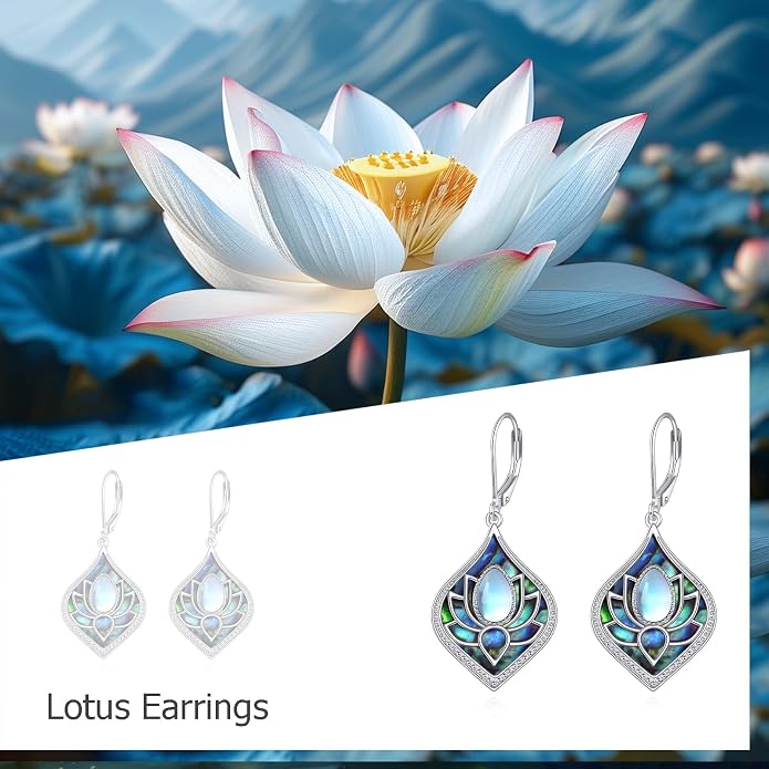 Lotus Earrings Sterling Silver Lotus Flower Dangle Drop Earrings Yoga Jewelry Gifts for Women