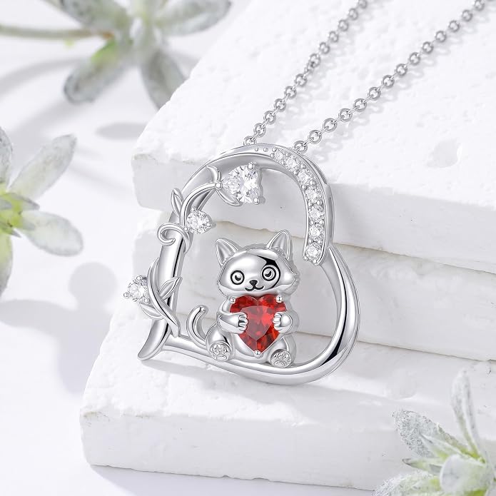 PELOVNY Teddy Bear Necklace for Women 925 Sterling Silver Bear/Highland Cow/Fox/Cat/Axolotl Birthstone Necklace Christmas Birthday Jewelry Gifts for Mom Daughter Wife Sister