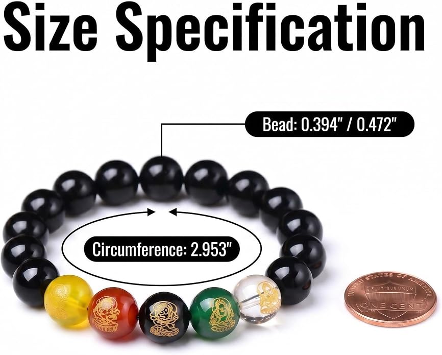 LINGYUAN Feng Shui Wealth and Luck Bracelet with Gold Foil Five Gods Amulet-Red Agate Cinnabar Gemstone Bracelet for Prosperity, Protection & Success, Lucky Charm Gift for Men & Women