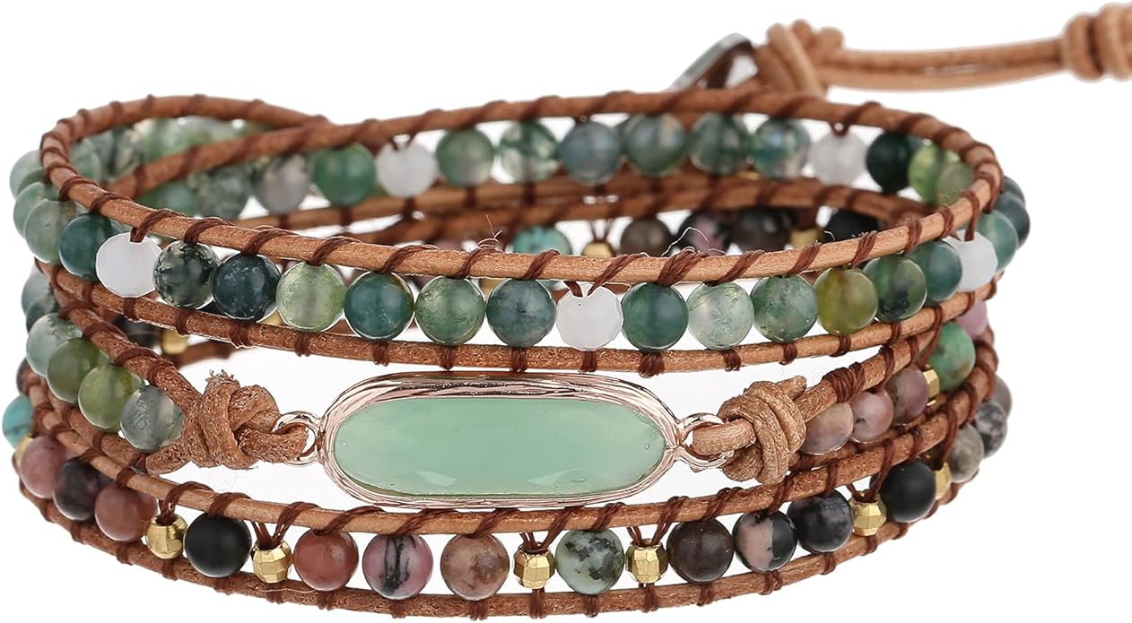 Plumiss Women Boho Handmade Natural Stone Crystal Leather Bead Wrap Bracelets Collection
