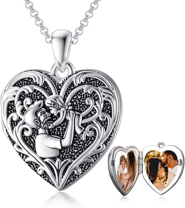 SOULMEET Personalized Silver Locket Necklace That Holds Pictures Photo Keep Someone Near to You, Memorial Custom Lockets Necklaces Letters Engraving for His Her