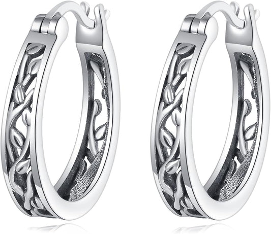 Sterling Silver Hoop Earrings Small Hoop Sun/Leaf/Triangle Huggie Earrings for Women Hypoallergenic