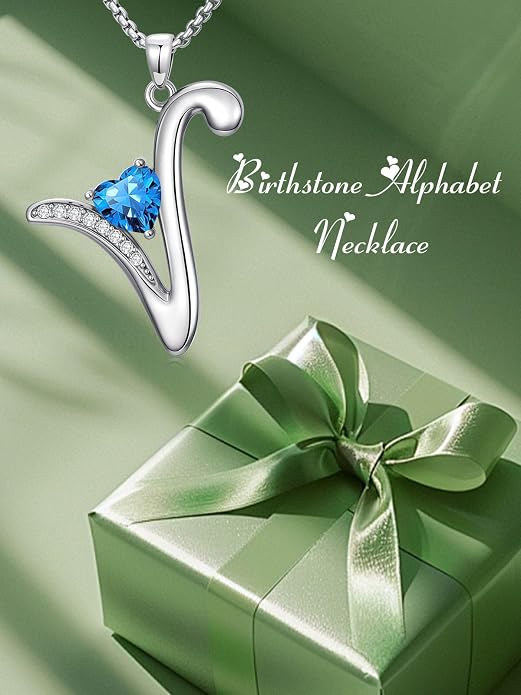 Birthday Gifts for Women Alphabet A to Z Initial Birthstone Pendant Necklaces for Women - 18k White Gold Plated Personalized Name Jewelry Anniversary Graduation Gifts for Wife Her Daughter Girlfriend(with Gift Box)