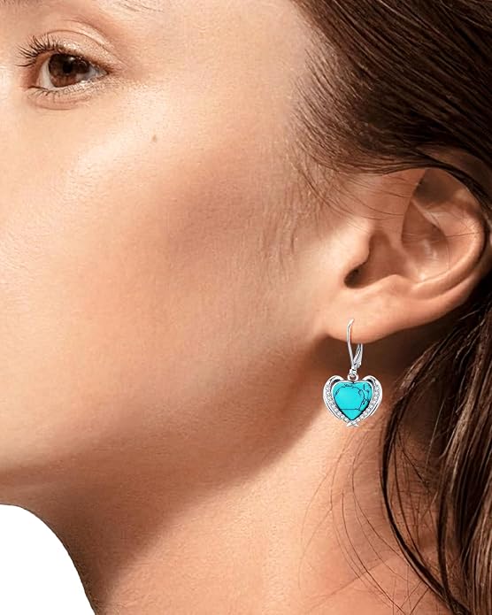 BDL Genuine Turquoise Jewelry for Women, Sterling Silver Earrings and Necklaces for Women, Leverback Dangle Drop Earrings Jewelry