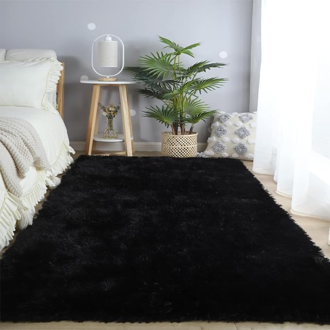 Black Fluffy Rug for Bedroom 5x7 - Ultra Soft Area Carpet Modern Decor | Wake Up Softer - Microfiber Shag Pile Wraps Bare Feet In Warmth The Moment You Step Out Of Bed, Every Morning