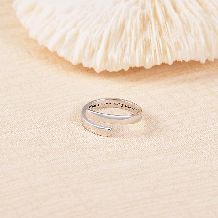 BEILIN 925 Sterling Silver Inspirational Jewelry Rings Adjustable Ring Personality Encouragement Gift for Teens Women
