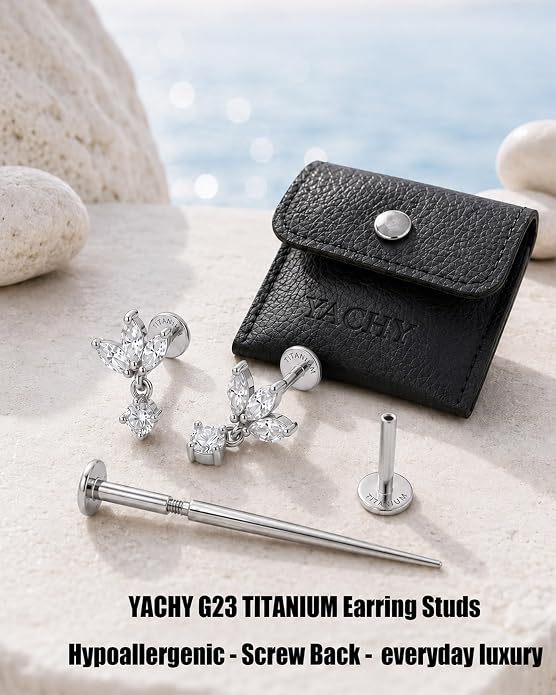 YACHY G23 Titanium Flat Back Stud Earrings, Internally Threaded Screw-On Hypoallergenic Body Piercing Jewelry for Everyday Wear, Tragus Helix Conch Monroe Medusa Lip, 18G 6mm 8mm