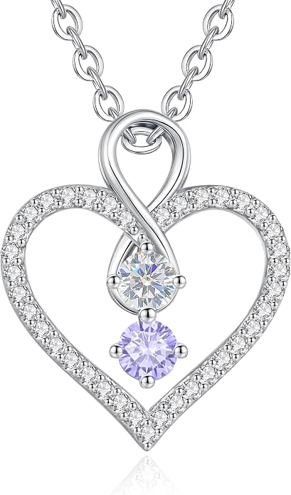 LOUISA SECRET Double Birthstone Necklaces for Women, 925 Sterling Silver Infinity Love Heart Pendant Necklace for Her, Birthday Anniversary Valentine's Day, Christmas, Wedding, Graduation Gift for Her, Personalized Gifts, Jewelry Gifts for Wife Mom Gir...