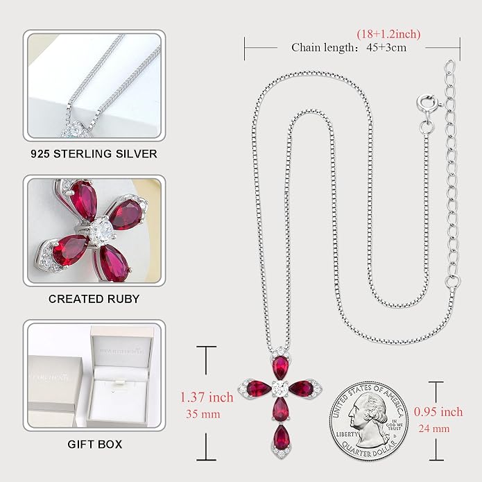 STARCHENIE Sterling Silver Cross Necklace for Women Crucifix Pendant with Birthstone Dainty Religious Jewelry Gift for Her, 18 Inch Chain