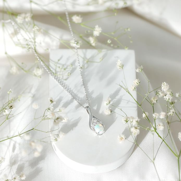 Natural 1.2 Carat Ethiopian Opal Teardrop Necklace With Silver Chain, AAA Quality - Fine Jewelry Gift