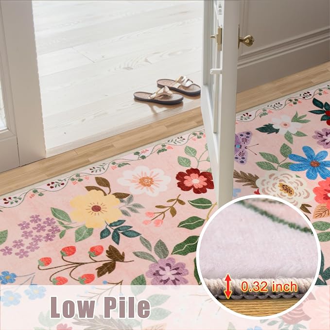 Area Rugs 9x12 Living Room: Floral Washable Rug Vintage Large Soft Boho Non-Slip Carpet Indoor Floor Stain Resistant Low Pile Carpets for Bedroom Dining Room Farmhouse Nursery Home Office Dark Beige
