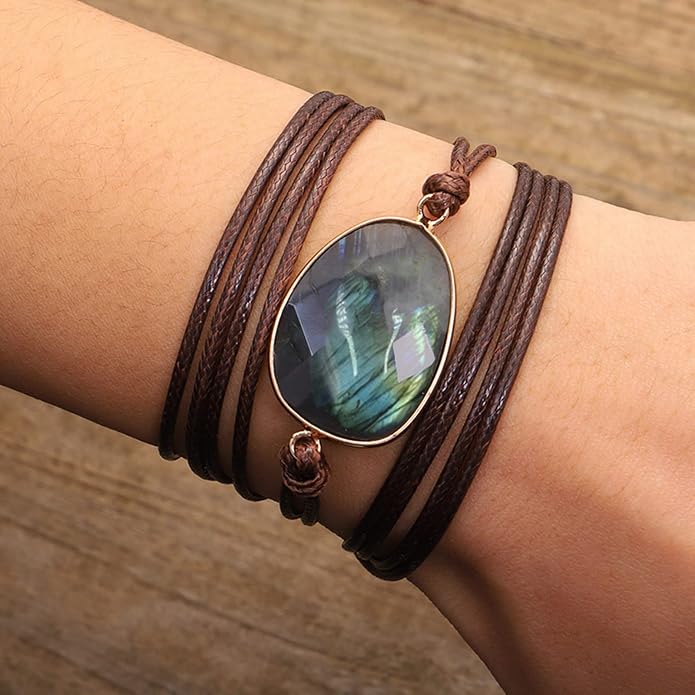 Plumiss Women Boho Handmade Natural Stone Crystal Leather Bead Wrap Bracelets Collection