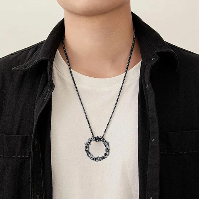 Crown of Thorns Necklace for Men 925 Sterling Silver Nail Cross Necklace Pendant Religious Christian Jewelry Valentines Day Gifts for Men