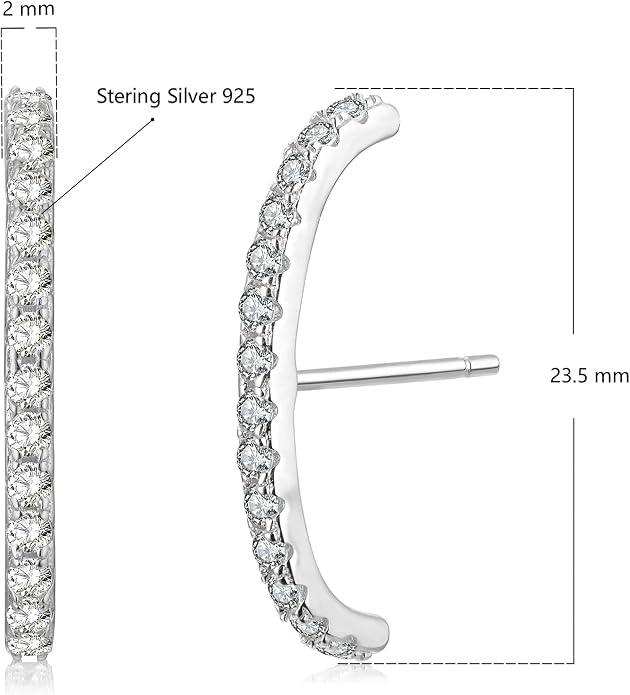 18K Gold Plated Sterling Silver Paved Gemstone Curved Bar Ear Cuffs Suspender Earrings CZ Huggie Earrings