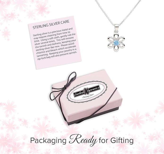 Cherished Moments .925 Sterling Silver Daisy Simulated Birthstone Necklace