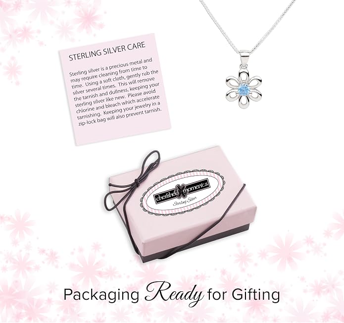 Cherished Moments .925 Sterling Silver Daisy Simulated Birthstone Necklace