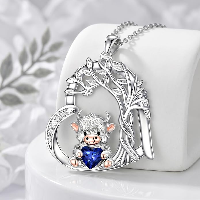 PELOVNY Teddy Bear Necklace for Women 925 Sterling Silver Bear/Highland Cow/Fox/Cat/Axolotl Birthstone Necklace Christmas Birthday Jewelry Gifts for Mom Daughter Wife Sister