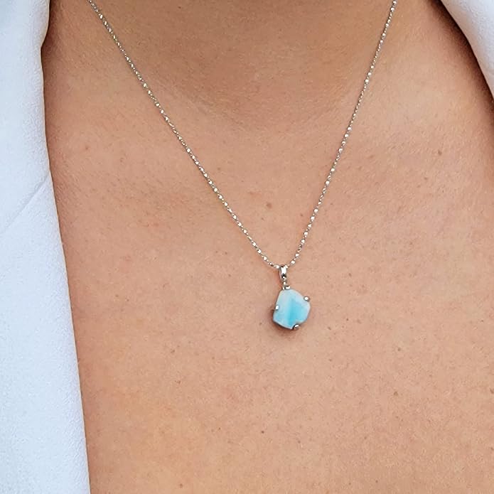 Natural raw gemstone pendant chain necklace with white gold over 925 solid sterling silver, birthstone dainty solitaire gift for her, uniquelan jewelry
