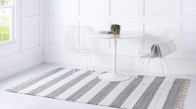 Unique Loom Chindi Rag Collection Area Rug - Striped (8'x 10' Rectangle, Gray/ Ivory)