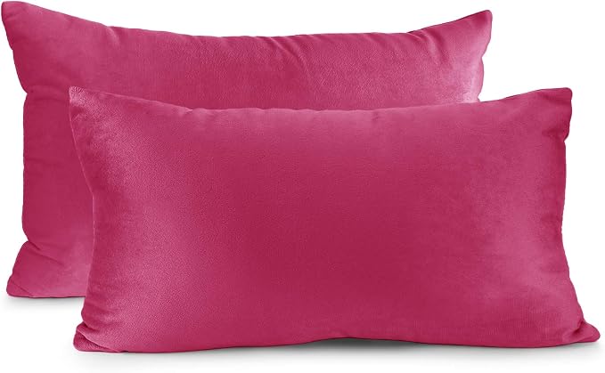 Nestl Throw Pillow Covers, Cozy Velvet Decorative Pillow Covers 12 x 20 Inches, Soft Solid Couch Pillow Covers for Sofa, Bed and Car, Set of 2 - Hot Pink