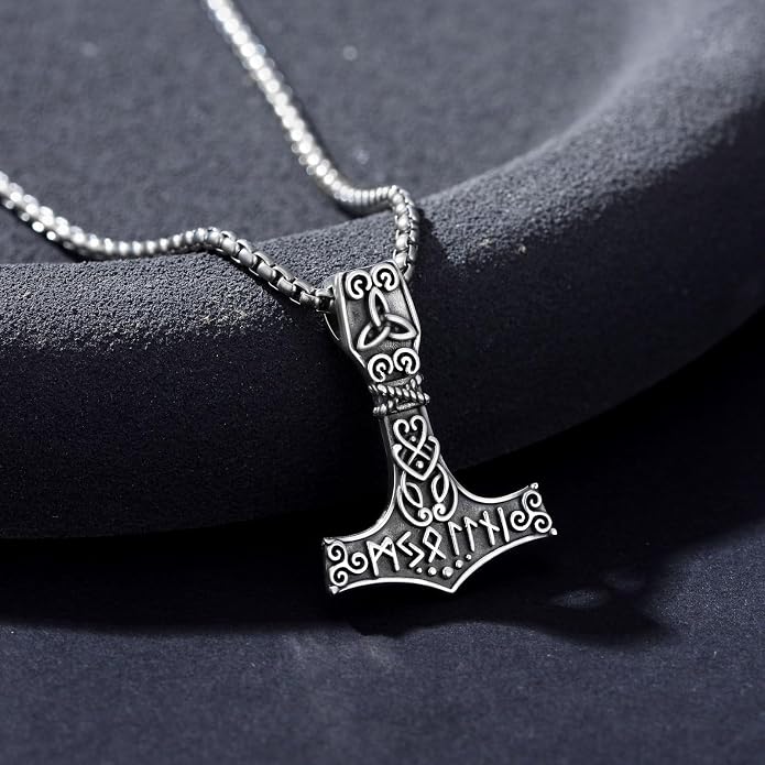 Norse Viking Thor Hammer Necklace 925 Sterling Silver Nordic Mjolnir Necklace Viking Talisman Jewelry Gift for Men