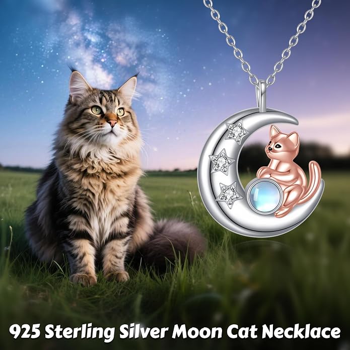 Cat Necklace Sterling Silver Cat Zircon Pendant Gothic Jewelry for Women Animal Lovers Gifts