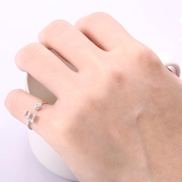 VIKI LYNN 925 Sterling Silver Rings Size 4.5 Adjustable Initial Letter Ring with Cubic Zirconia-Personalized Gifts for Women