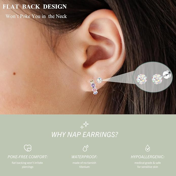 10/12 Pairs Hypoallergenic Flat Back Earrings - Stainless Steel Set for Sensitive Ears - Cute Girls & Toddler Earrings