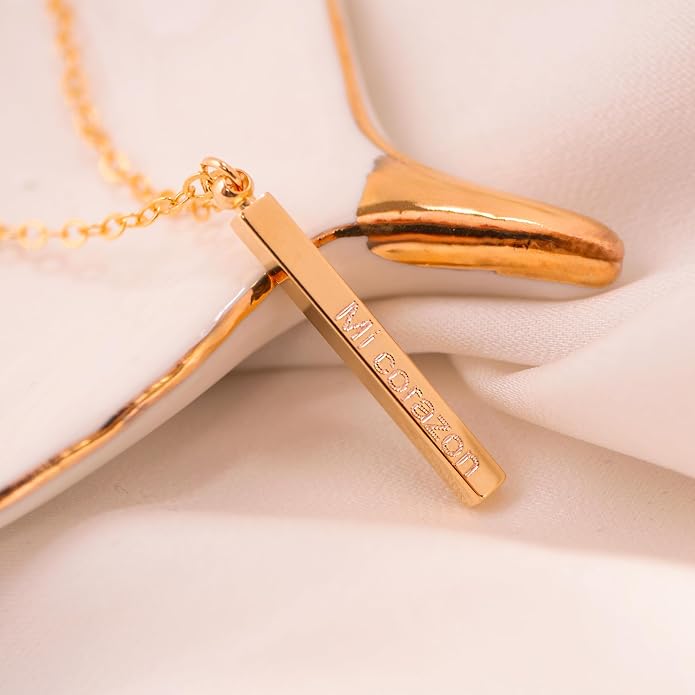 Petite Boutique Men's Vertical ID Name Bar Necklace Custom Personalized Engraved Pendant Meaningful and Stylish 16K Gold Silver Rose Gold Plated Gift for Men