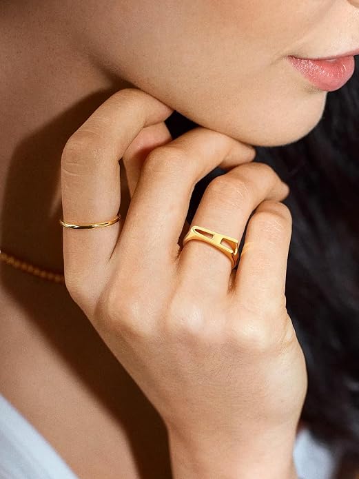 SILVERCUTE 925 Sterling Silver Initial Rings for Women,Adjustable Capital Letter Ring Hypoallergenic,Minimalist 925 Silver Rings for Mother Daughter