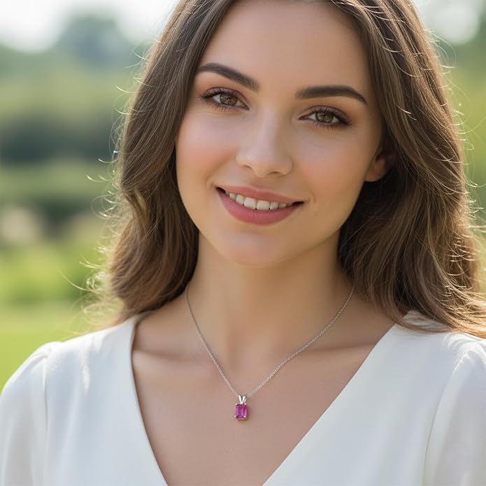 Natural Gemstone Pendant Necklace for Women, Healing Stone Chakra Crystal Birthstone 925 Sterling Silver Chain 18 Inch Birthday Christmas Gifts