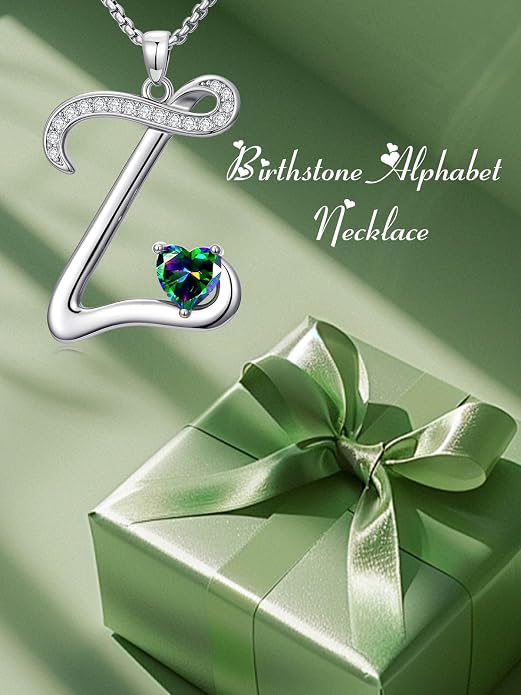 Birthday Gifts for Women Alphabet A to Z Initial Birthstone Pendant Necklaces for Women - 18k White Gold Plated Personalized Name Jewelry Anniversary Graduation Gifts for Wife Her Daughter Girlfriend(with Gift Box)