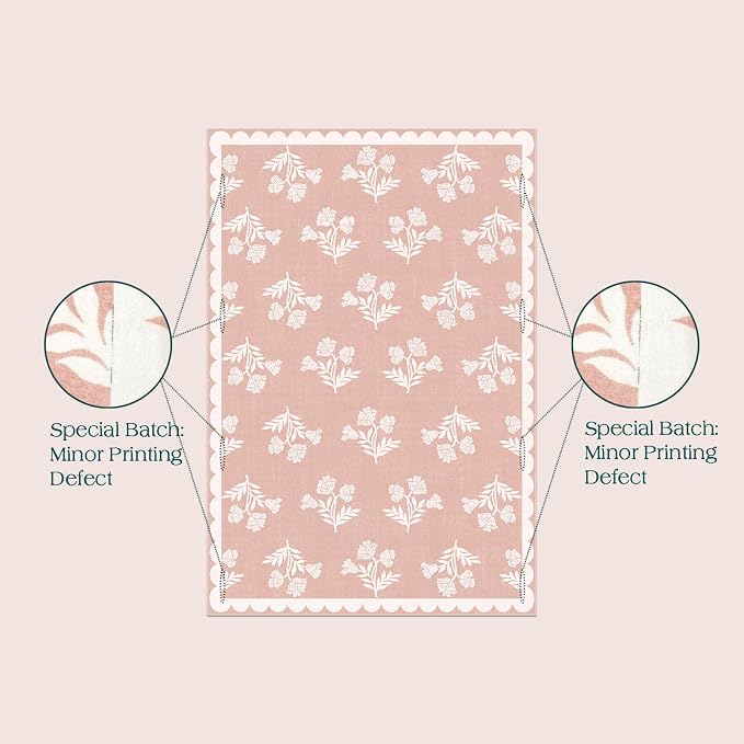 Pink Rugs for Bedroom Girls - 5x7 Cute Pastel Pink Soft Washable Boho Scalloped Bedroom Rug Non Slip Stain Resistant Rugs for Living Room Nursery Kids Playroom Dorm Preppy Baby Room Home Decor