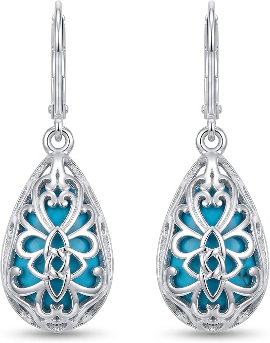Silver Earrings Women Dangle Filigree/Abalone Shell/Turquoise Cowgirl Earrings Cat/Hummingbird/Chicken/Celtic Knot/Butterfly Jewelry Birthday Gifts for Women