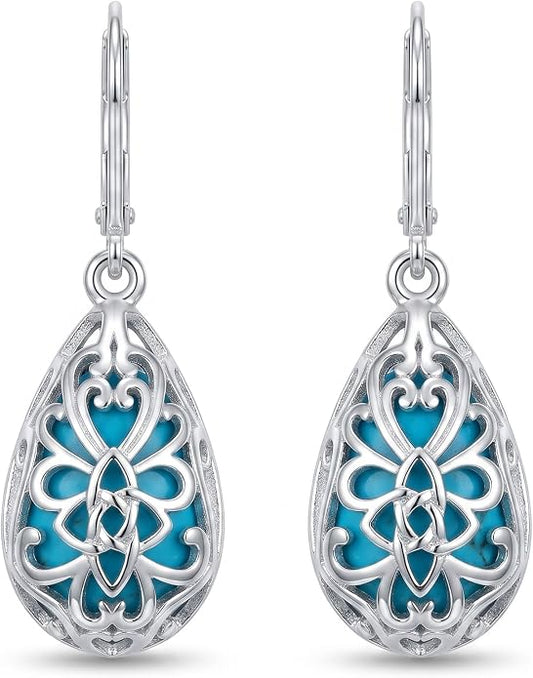 Silver Earrings Women Dangle Filigree/Abalone Shell/Turquoise Cowgirl Earrings Cat/Hummingbird/Chicken/Celtic Knot/Butterfly Jewelry Birthday Gifts for Women