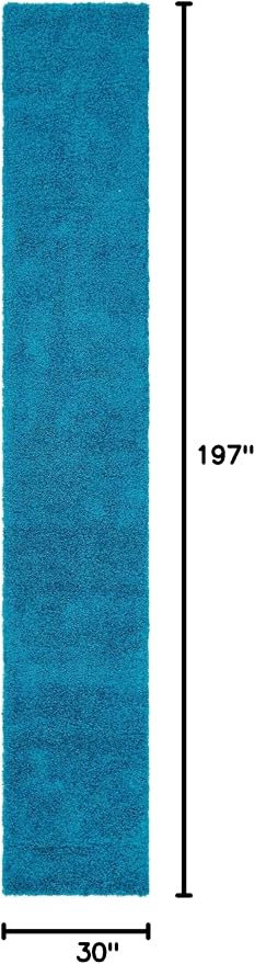 Unique Loom Solid Shag Collection Area Rug (2' 6" x 16' 5" Runner, Turquoise)