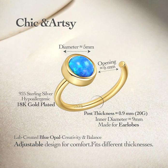 CHIC & ARTSY 925 Sterling Silver Half Hoop Earrings for Women, Dainty Huggie Hoops with Synthetic Opal, Moonstone, CZ & Gemstones, Lightweight Comfort Fit Everyday Elegant Jewelry