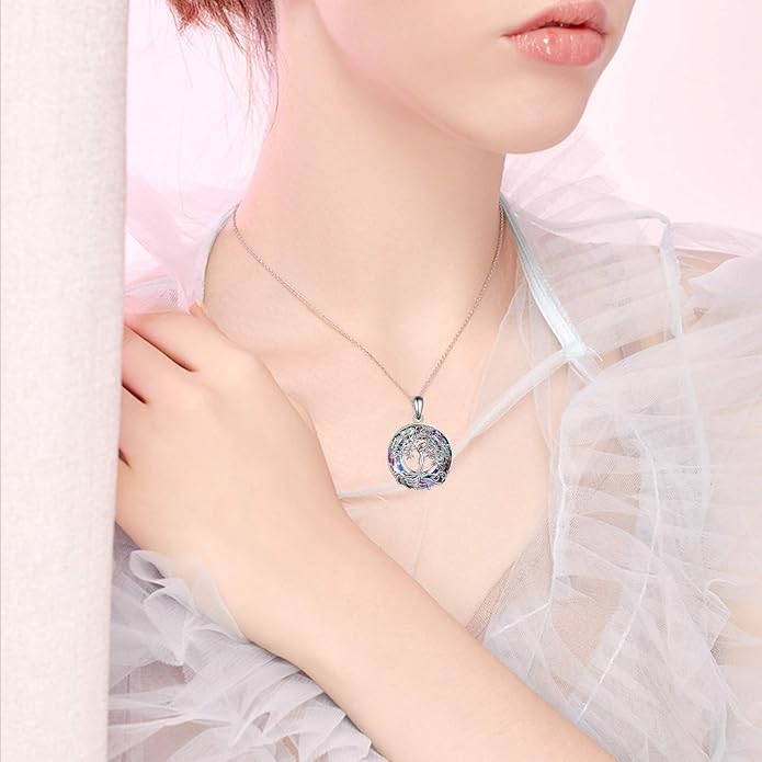 ONEFINITY Tree of Life Necklace for Women Sterling Silver Abalone Shell Crystal Tree of Life Pendant Necklace Family Tree Jewelry for Mom Daughter Sister Girls Christmas Gifts