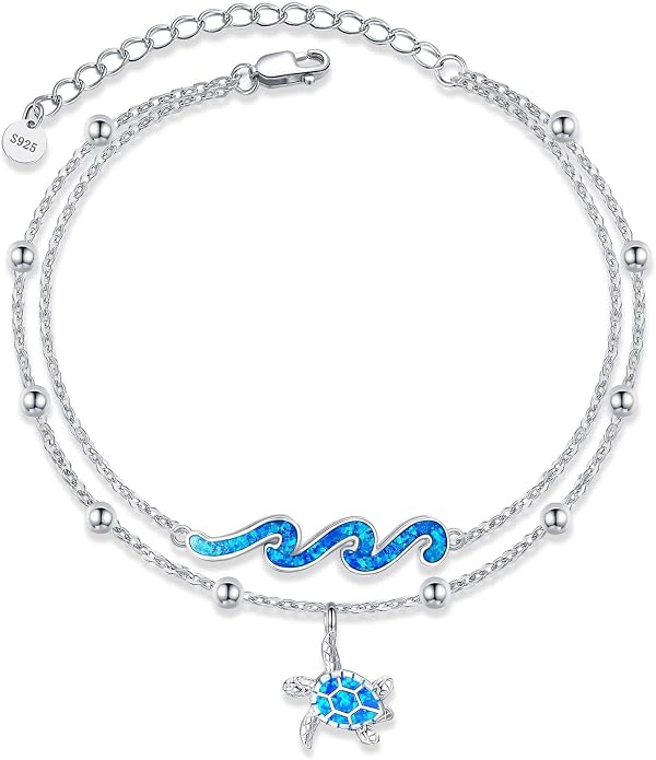 YFN Wave Anklet 925 Sterling Silver Ocean Wave Layered Ankle Bracelet Wave Beach Jewelry for Women Gifts