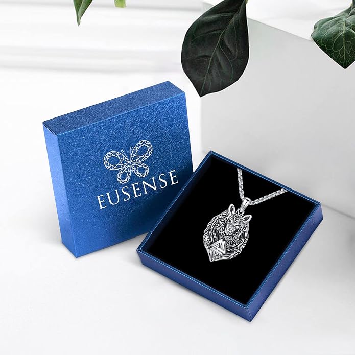 Eusense Viking Necklace for Men Women 925 Sterling Silver Pendant Thors Hammer/Norse Runes/Odin's Ravens/Wolf/Dragon/Snake/Yggdrasil/Freya/Helm of Awe/Valknut/Triskelion/Axe/Shield Viking Jewelry