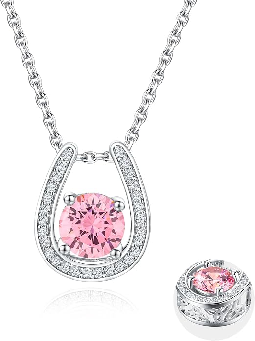 925 Sterling Silver Horseshoe Necklace for Women Round Gemstone Birthstone Necklace Sapphire/Emerald/Ruby/CZ Horse Shoe Pendant Necklaces Jewelry Gift