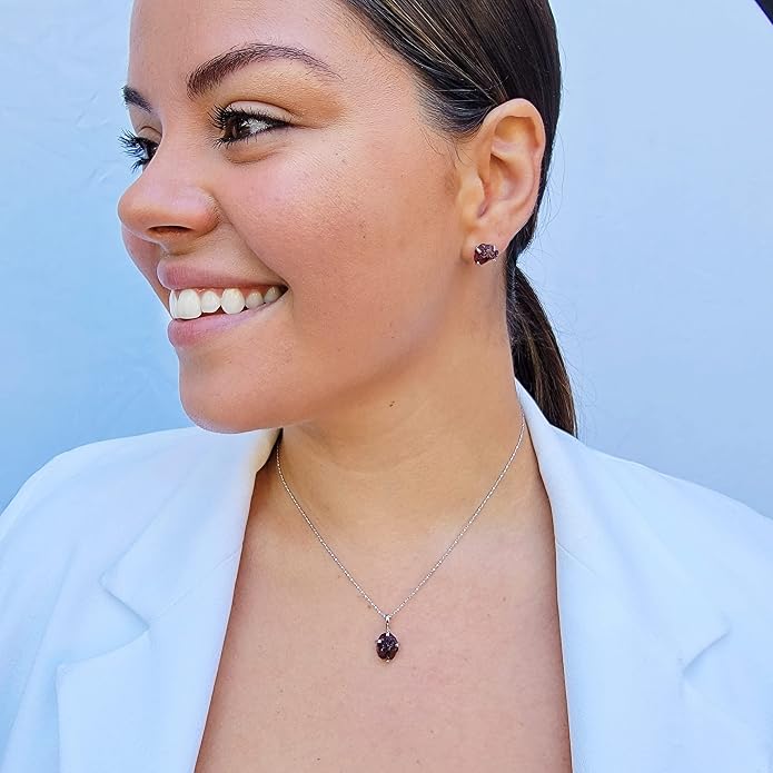 Natural raw gemstone pendant chain necklace with white gold over 925 solid sterling silver, birthstone dainty solitaire gift for her, uniquelan jewelry