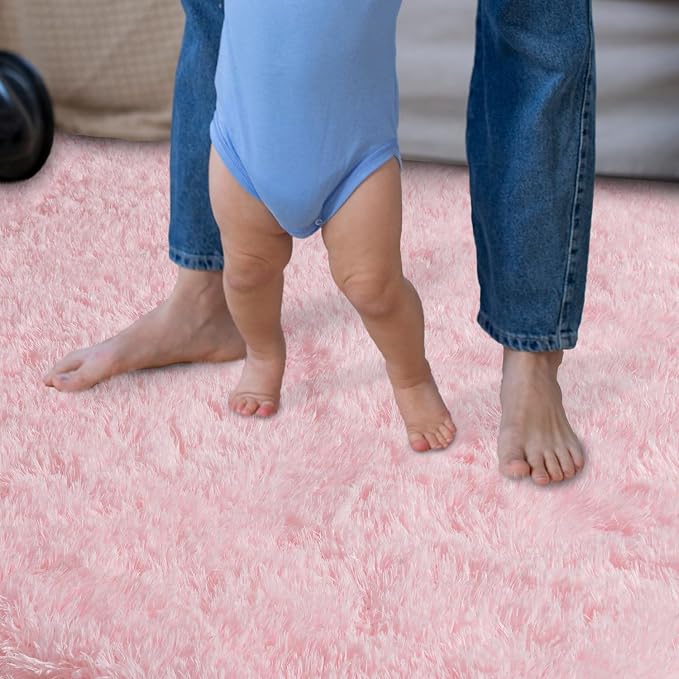 Dssimo Pink Rug for Bedroom Living Room, 5x7 Soft Fuzzy Furry Shag Area Rug | Large Fluffy Plush Upgrade Non-Slip Pink Rug for Girls Nursery Kids Room Dorm Room Home Decor, Indoor Floor Carpet