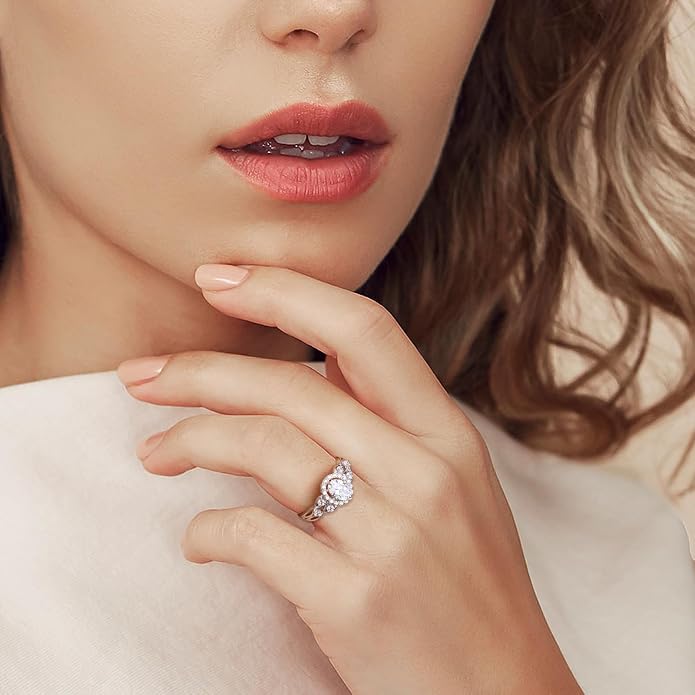 925 Sterling Silver Celtic Knot Engagement Ring for Women Moissanite/Cubic Zirconia Inlaid Oval Shaped Birthstone Rings Cocktail Wedding Birthday Jewelry(with Box)