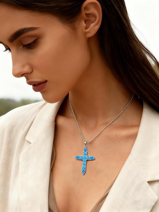 STARCHENIE 925 Sterling Silver Cross Necklace for Women Birthstone Jewelry | 925 Sterling Silver Crucifix Pendant, Birthstone Jewelry, Christian Religious Gift for Her