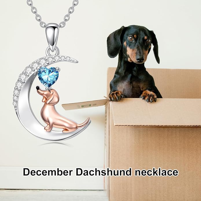 PROESS Animal Birthstone Necklace 925 Sterling Silver Otter/Axolotl/Hippo/Elephant/Dachshund/Monkey/Red Panda Pendant Necklace Animal Birthstone Jewelry Gifts for Women