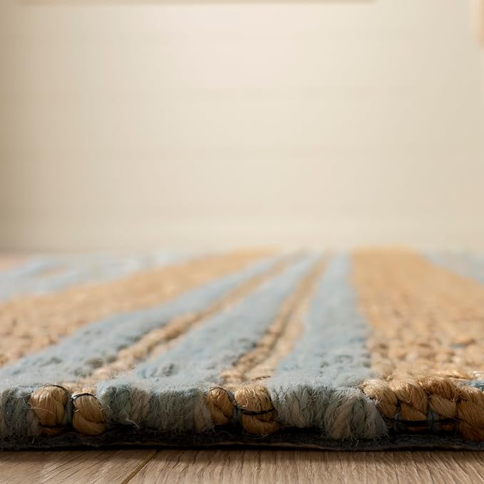 Martha Stewart X SAFAVIEH Collection Area Rug - 9' x 12', Natural & Light Blue, Handmade Wool & Jute, Ideal for Living Room, Bedroom, Dining Space (MSR9528L)